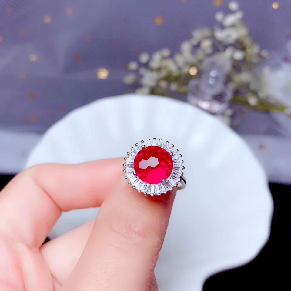 Очаровательное кольцо и ожерелье с красным Рубином для женщин серебряные