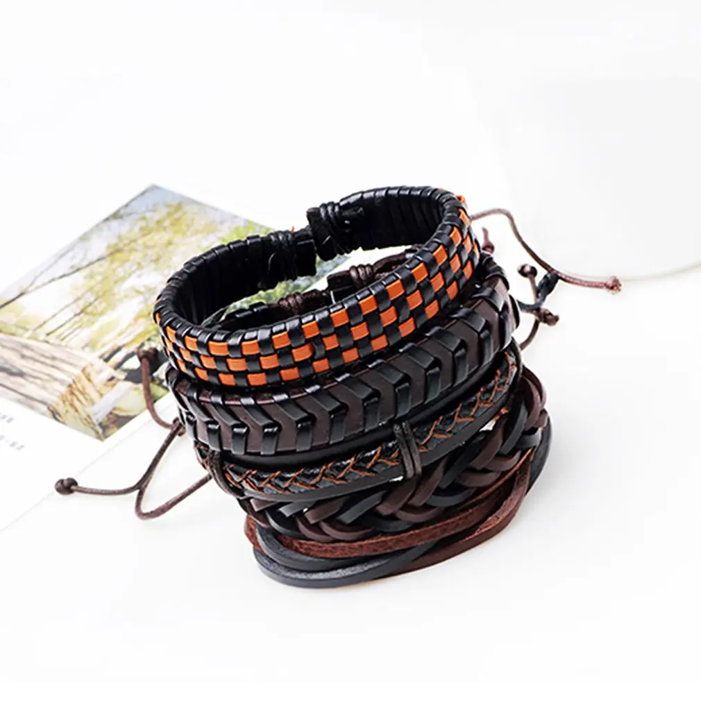 5 шт./лот стильный плетеный браслет ручной работы из искусственной кожи в
