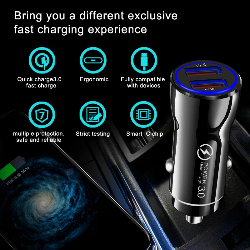 Быстрое зарядное устройство OLAF 3,0 USB Автомобильное зарядное устройство для Xiaomi Mi 9 huawei P30 Pro QC3.0 2 USB порта Быстрая зарядка автомобиля зарядное устройство для мобильного телефона s