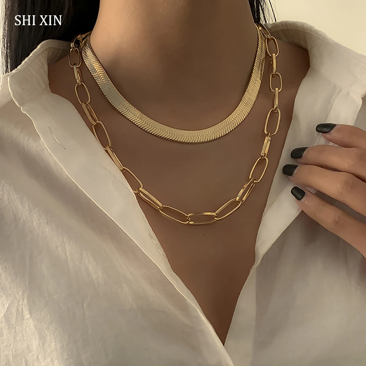 Комплект из двух предметов SHIXIN массивное ожерелье змейки в стиле хип-хоп