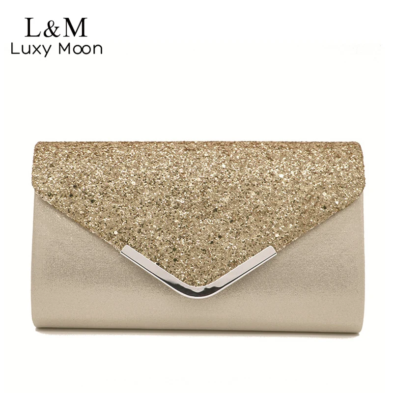 Женский клатч-конверт с золотой цепочкой сверкающие блестящие сумочки через