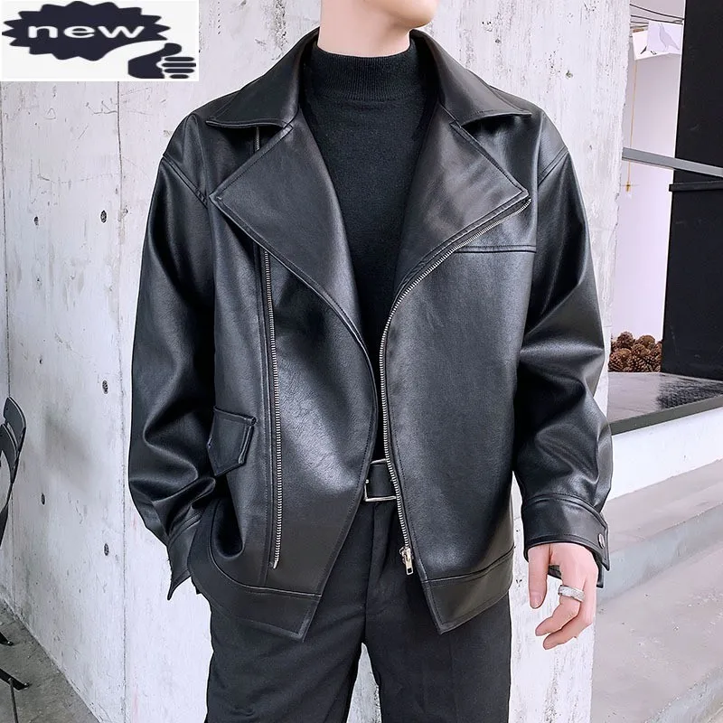 

Куртка мужская из искусственной кожи, с отложным воротником, в Корейском стиле