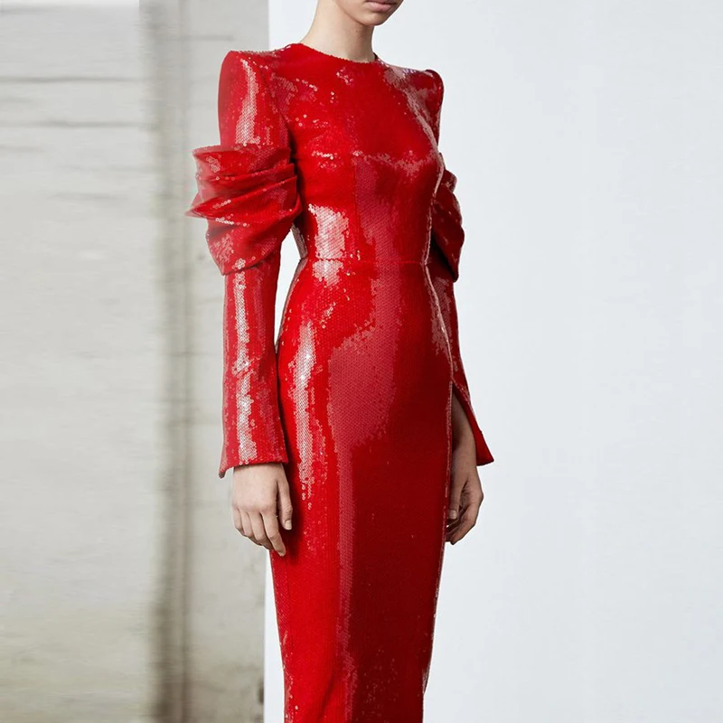 

New Fashion Hot Selling Women Dress Red PU Leather Dress High Quality O Neck Long Sleeve Dress Outfit Classsic Jacket Wholesale