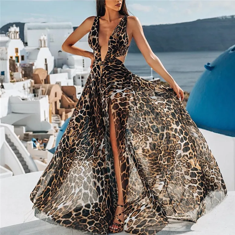 

Spagheteei Strap Leopard Print Maxi Dress Women Feminino Long Dress Evening Party Chiffon Dress Vestidos 2019 Autumn winter