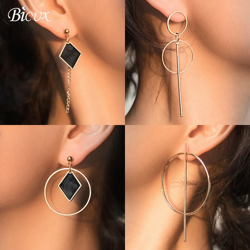 

BICUX 2019 New Round Dangle Drop Earrings for Women Fashion Jewelry Gold Silver Color Earrings Gift for Party Best Friend