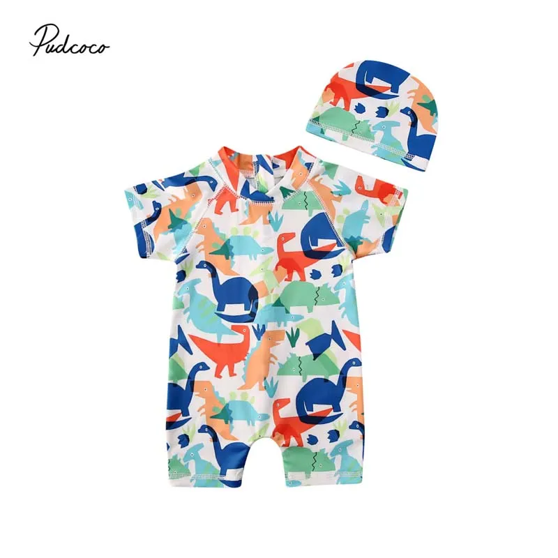 2020 Summer Swimsuit Toddler Baby Kid Boy Sun Protective Swimwear Rash Guard Costume Short Sleeve Dinosaur Colorful Bathing Suit |