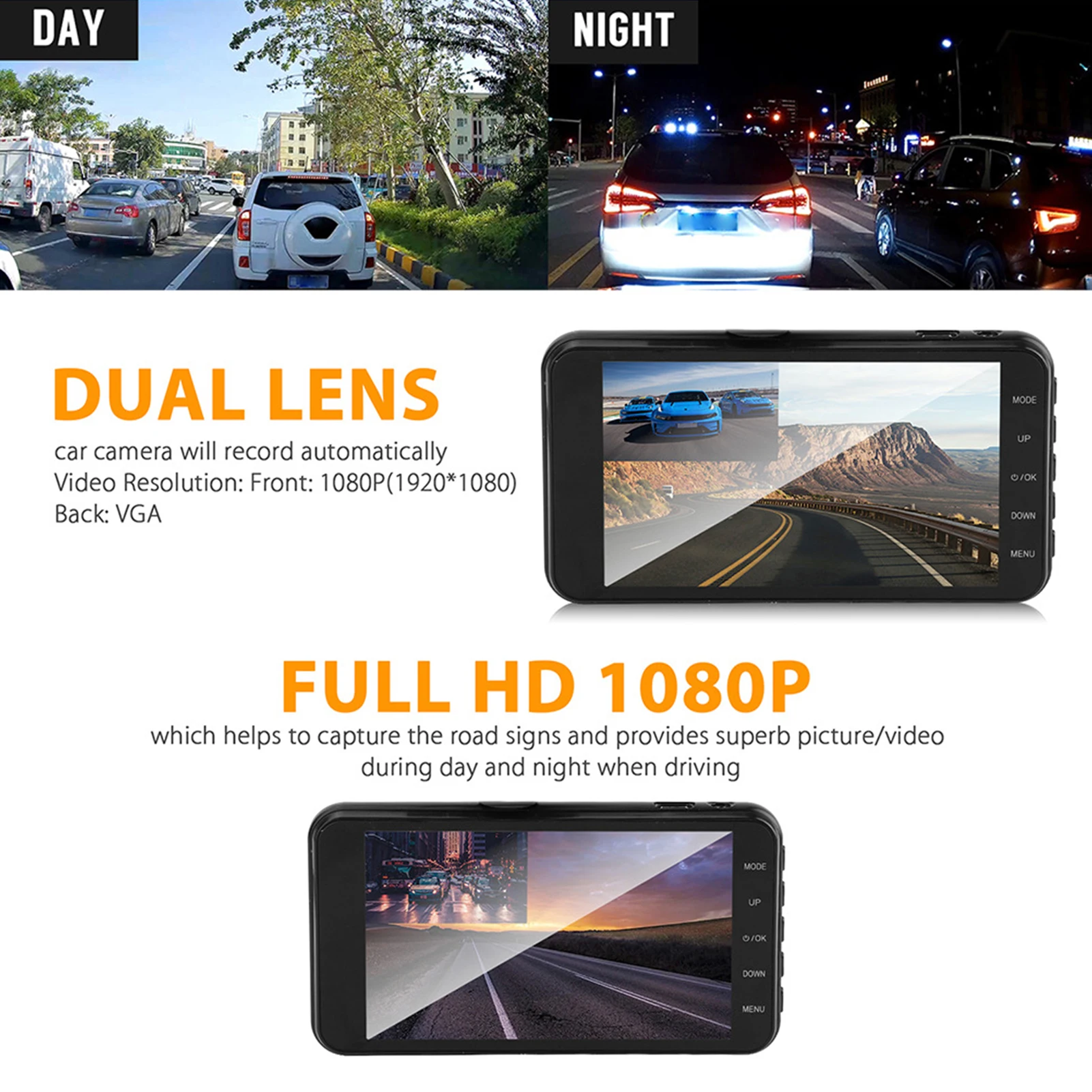 

4 Inch Car DVR Dash Cam 1080P Rear View Dual Lens 170 Wide Angle HD Cycle Recording G-Sensor Dash Cam Video Recorder Dashcam