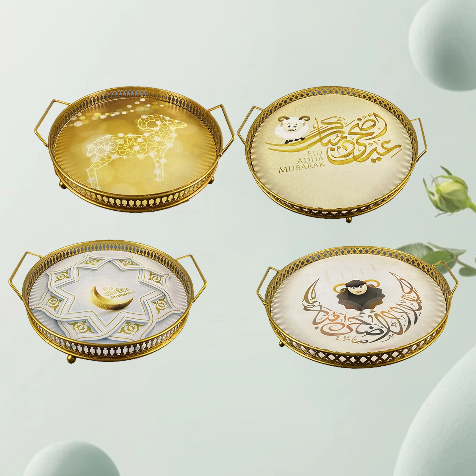 

Iron Storage Tray Round Makeup Organizer Tray Dessert Plate Jewelry Display Home Kitchen Decoration