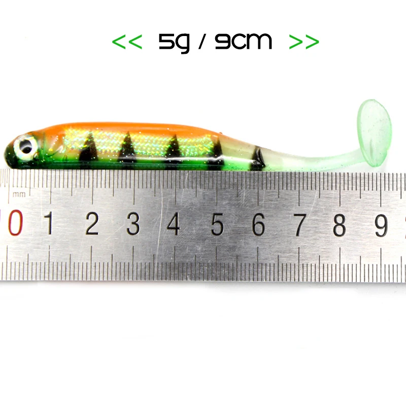 5 шт Мягкие блесны для рыбалки (9 см) 5g воблеры силиконовый Swimbait 3D глаза T Хвост