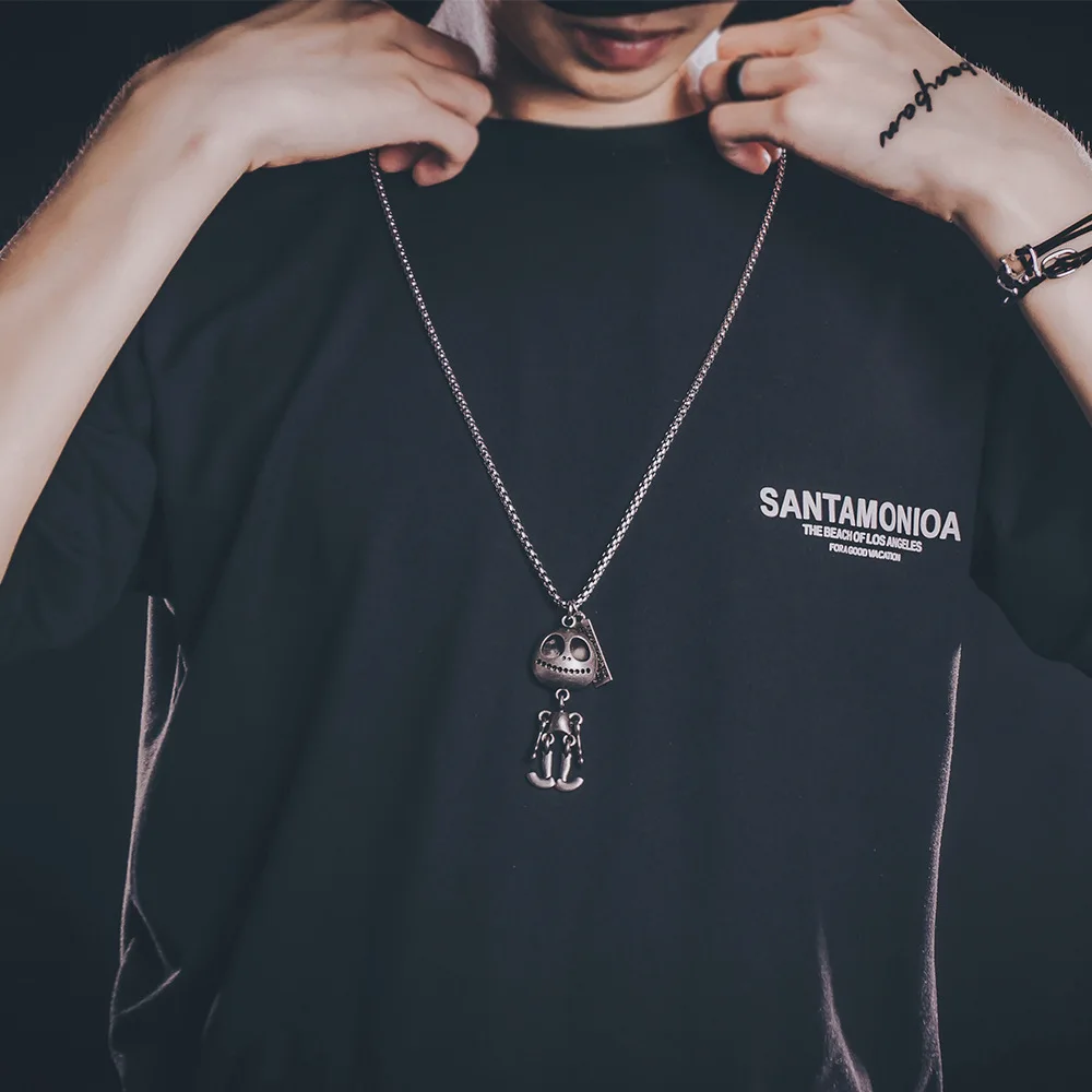 Ожерелье с длинной цепочкой в стиле стимпанк кулон виде инопланетянина скелета