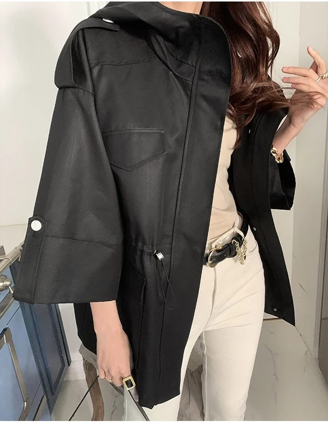 

2021 New Spring autumn Trench Coat Women Hooded Slim Windbreaker Harajuku Jacket Outerwear Female Coat
