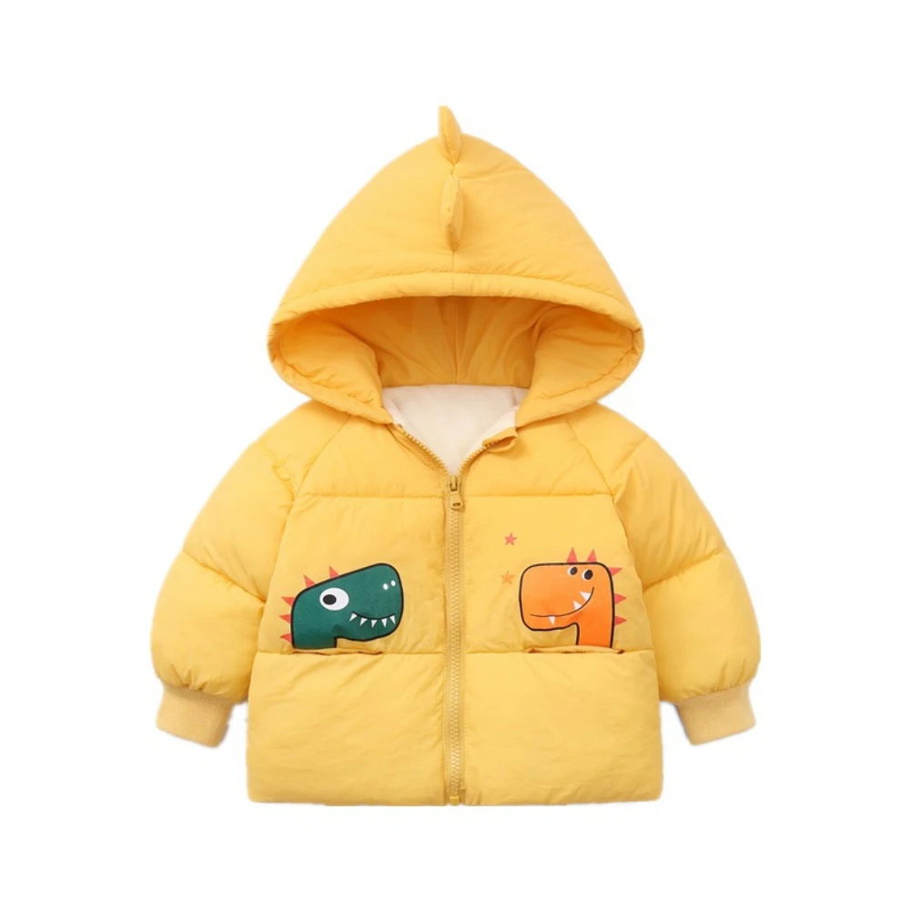 

Jlong Winter Thick Cartoon Dinosaur Outerwear Kids Baby Boys Hooded Down Coats Infant Warm Puffer Padded Zipper Jacket 2-7T