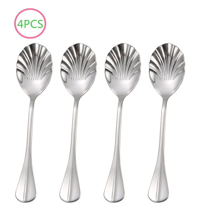4 шт. в форме раковины чайные ложки из нержавеющей стали кофейные мороженое сахар