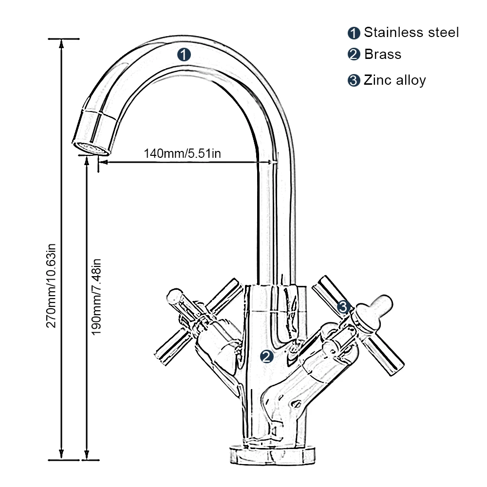 

Brass Kitchen Faucet Cold and Hot Water Mixer Tap Double Handle Single Hole Kitchen Tap 360 Rotation Kitchen Sink Faucet
