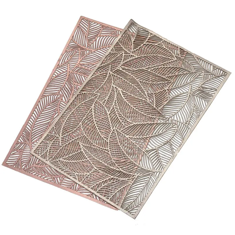 

1Pcs PVC Modern Heat Resistant Table Mats Fashion Rectangular Cutout Leaves Pattern Non-slip Table Placemat Kitchen Accessories