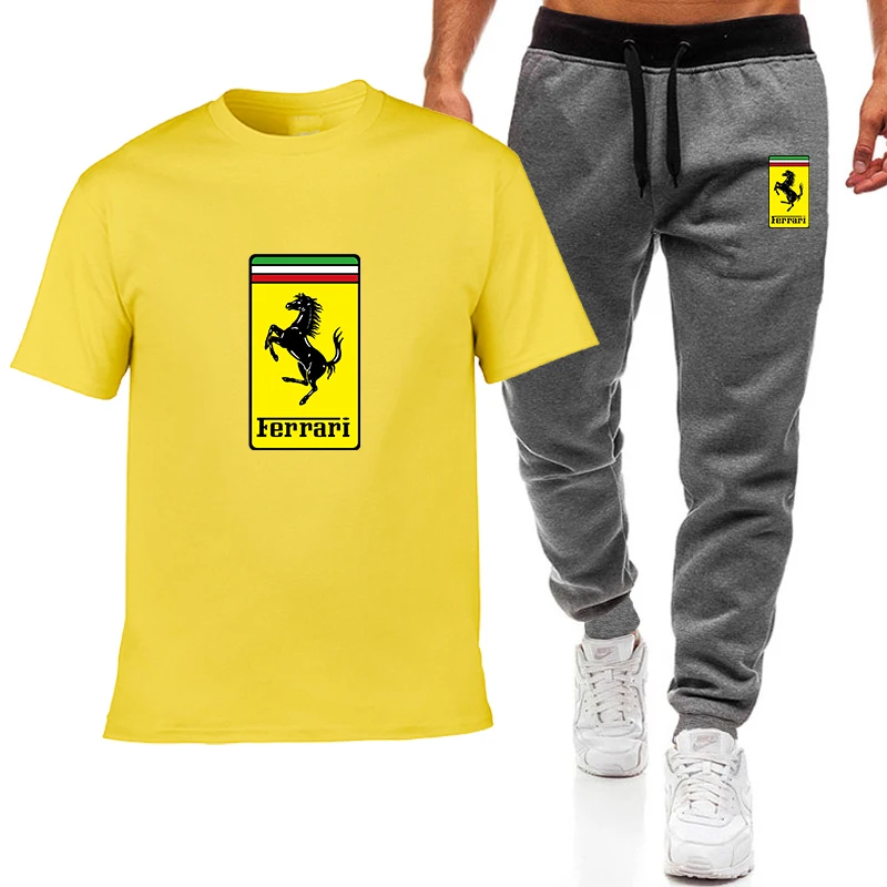 

2021 popular new car logo printed pure cotton men's T-shirt + Sports length pants Set high quality Tshirt sport running