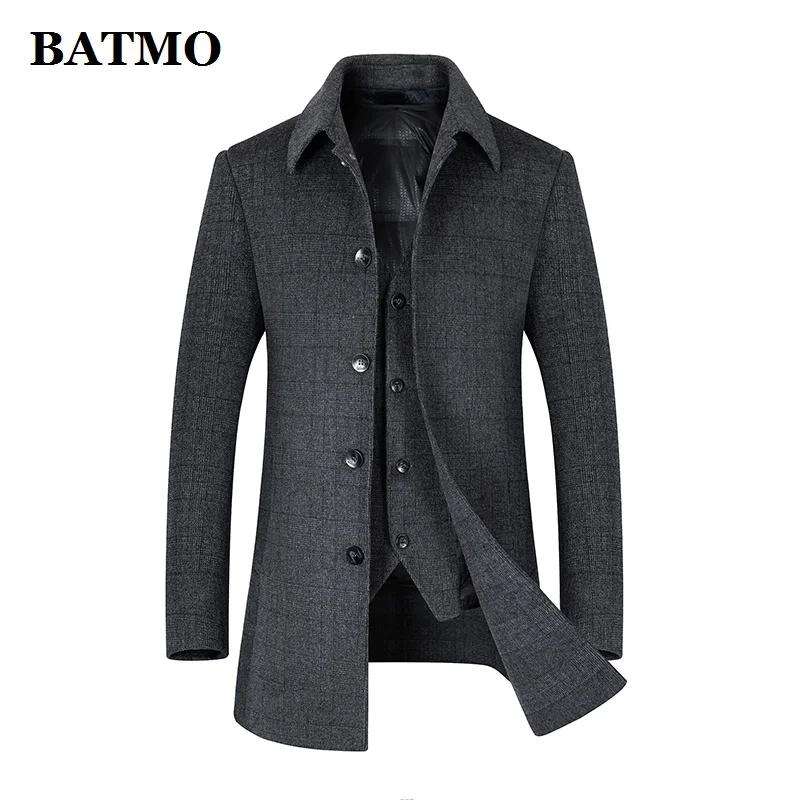 

BATMO 2021 new arrival autumn wool plaid trench coat men,male casual jackets,plus-size M-XXXL 82165