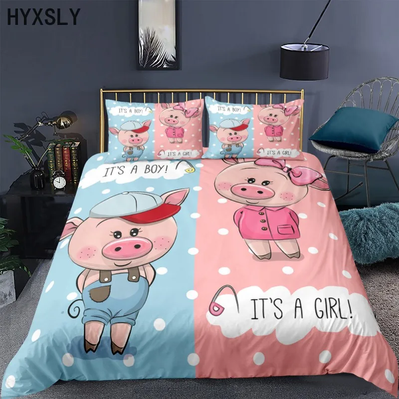 

3D Pig Dinosaur Bedding Set Luxury Cartoon Animal Duvet Cover with Pillowcase Queen King Size Bed Sets Kid Custom Pattern Design