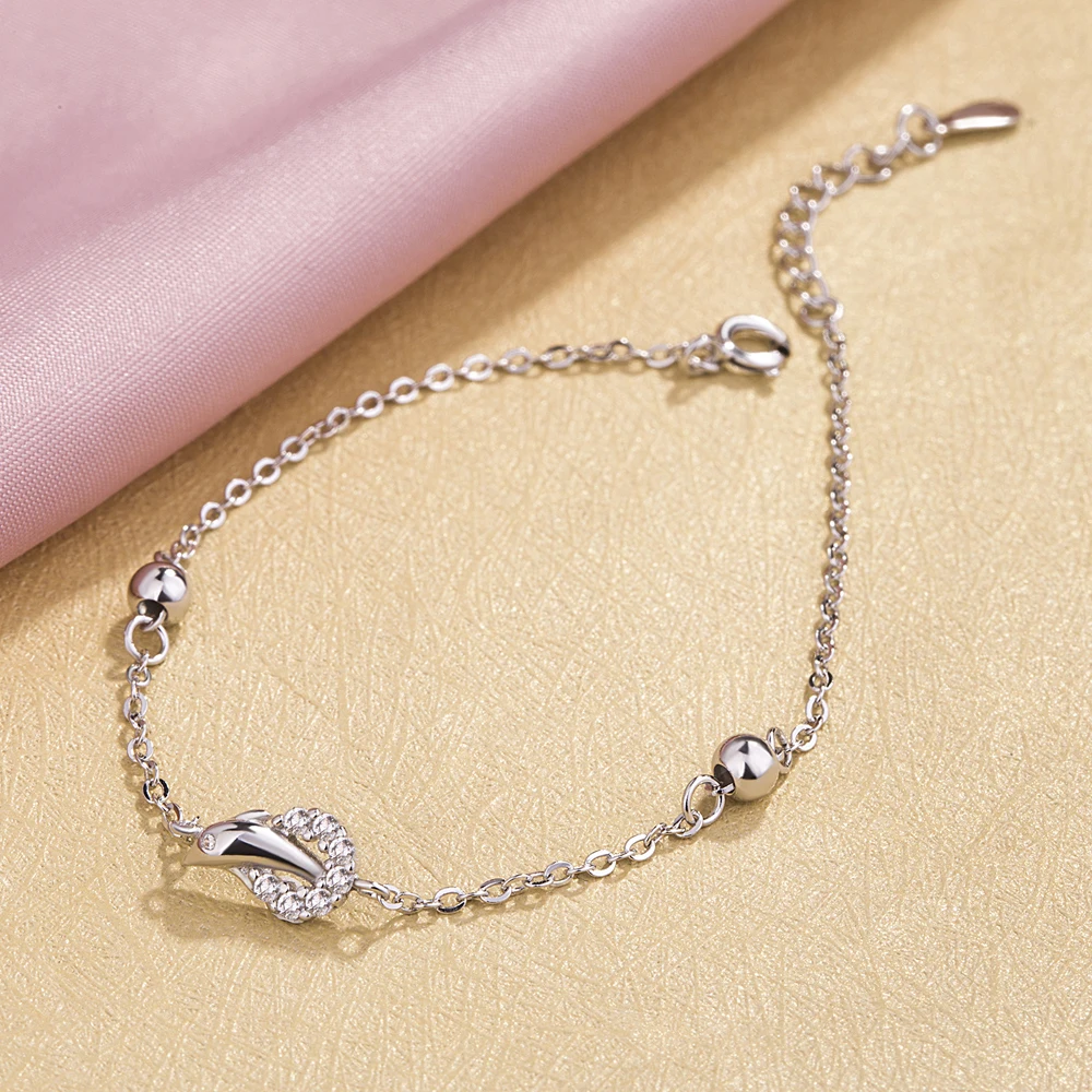 Женский браслет с дельфином из серебра 100% пробы | Украшения и аксессуары