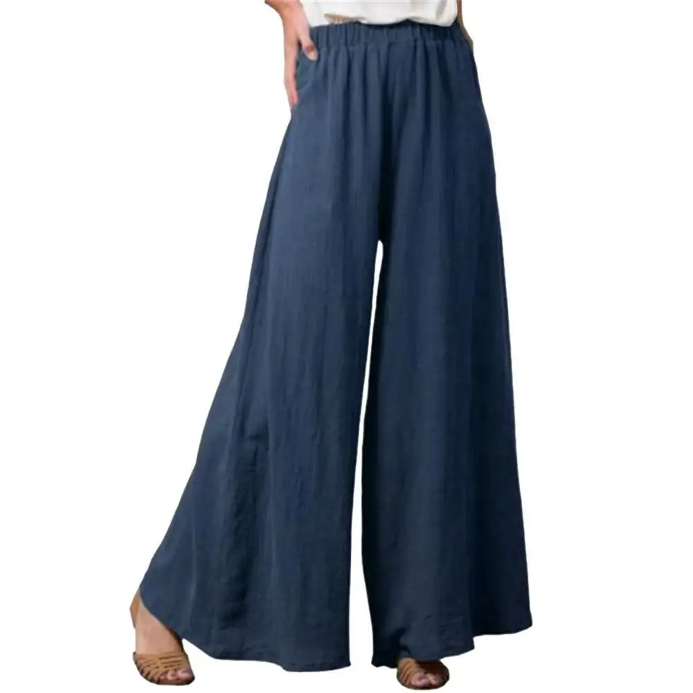 

Summer Wide Leg Pants Women Slacks Mid Rise Solid Color Elastic Waist Long Pants Trousers for Office Women Pants