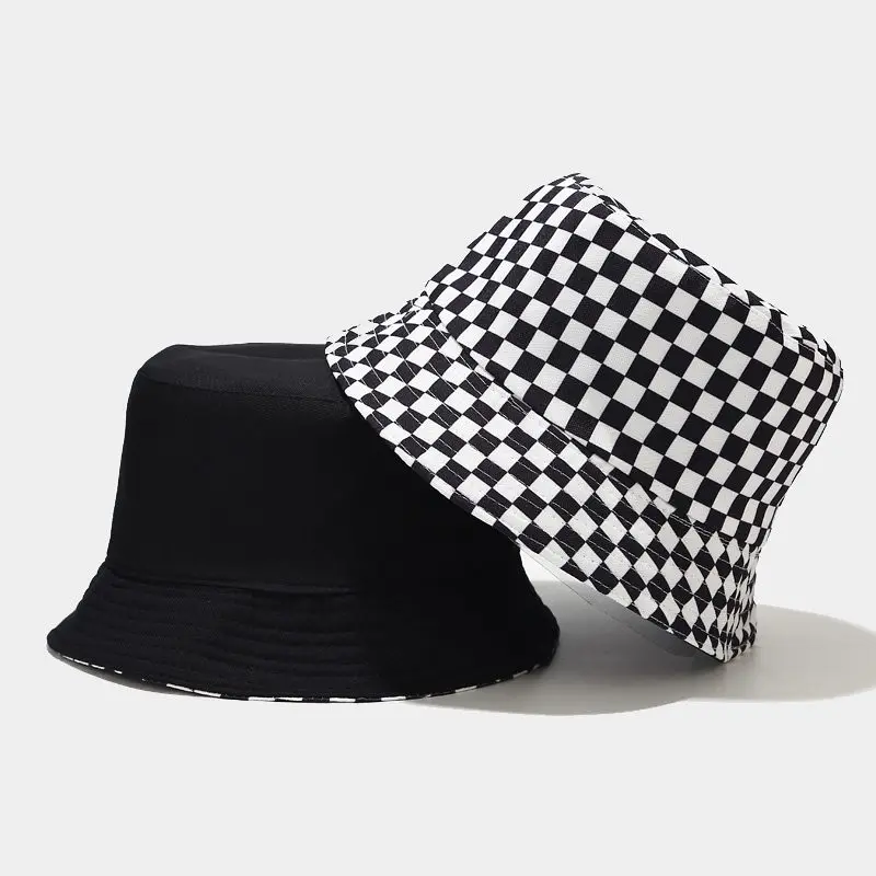 

2021 Black White Women's Summer Bucket Hat Flat Hip-Hop Plaid Autumn Grid Fashion Design Fisherman Hats Unisex Panama Bob Cap