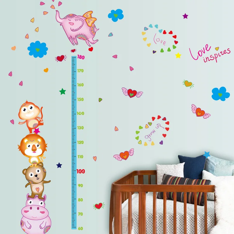 

Blue Silk Wall Stickers Cartoon Dumbo Height Measurement Posters Children's Room Kindergarten Living Room Decoration Wallpaper