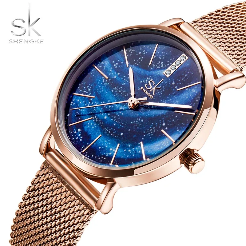 

Ladies Wristwatch Shengke Women Watches Starry Green Dial Reloj Mujer Ultra-thin Stainless Steel Strap Quartz Montre Femme Gift