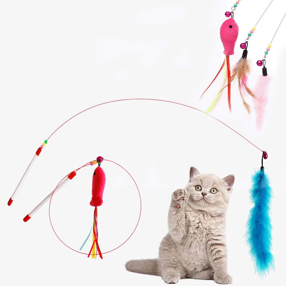 

Funny Cat Teaser Stick Interactive Cat Feather Toy with Bell Stick Toys for Kitten Playing Teaser Fish Wand Toy Pet Cat Supplies