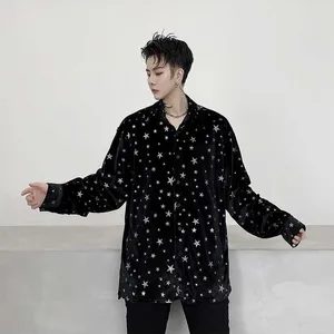 Модная Мужская бархатная рубашка больших размеров в стиле начать стразы на каждый день, рубашки черный Slim Fit Повседневная Уличная одежда с длинными рукавами Shacket