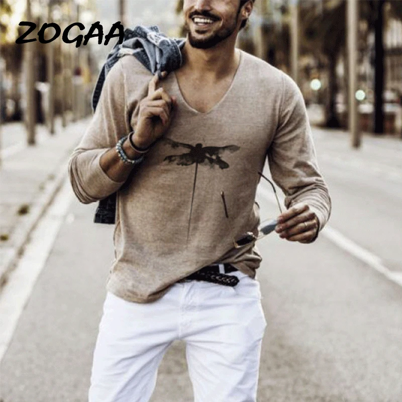 

ZOGAA T-shirts Men New Autumn Clothes Hot-selling Men's Loose Tops Cartoon Print Casual Trendy Large Size All-match O-Neck Chic
