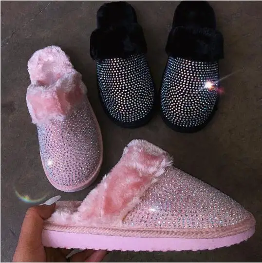 

fashion wild non-slip flip flop 2020 new Women's slippers autumn/winter new style rhinestone flat slippers home warm sandals