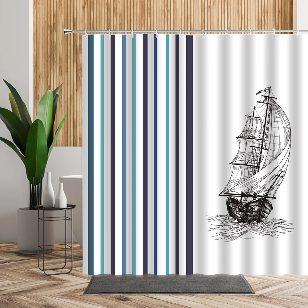 3D занавеска для душа в скандинавском стиле ручная роспись компас парусник