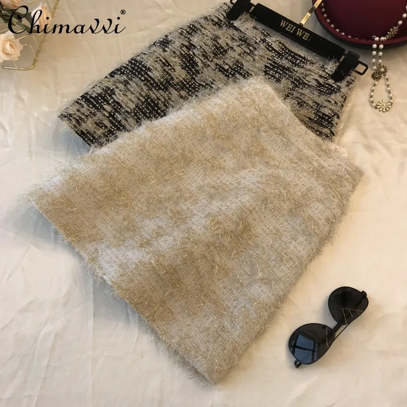 

2021 Women Spring Fashion Skirt High Waist Slim Short A-line Hip Package Mini Skirts for Women Fuzzy Woolen Style