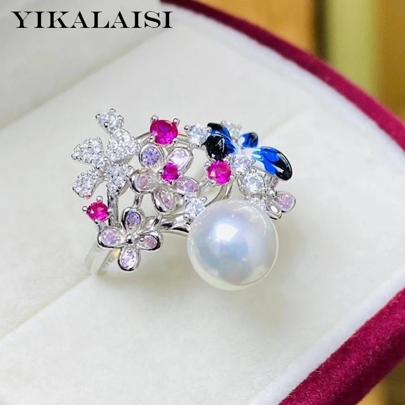 

YIKALAISI 925 Sterling Silver Rings Jewelry For Women 9-10mm Round Natural Freshwater Pearl Rings New Arrivals Wholesales
