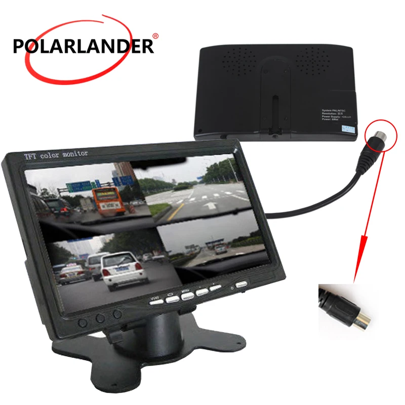 Автомобильный видеомонитор PolarLander DC12V-24V 7-дюймовый ЖК-дисплей 4-канальный