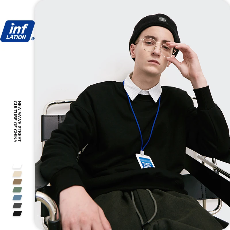 Инфляция мужские Базовые свитшоты 2020 AW o образным вырезом хлопковые 10 цветов