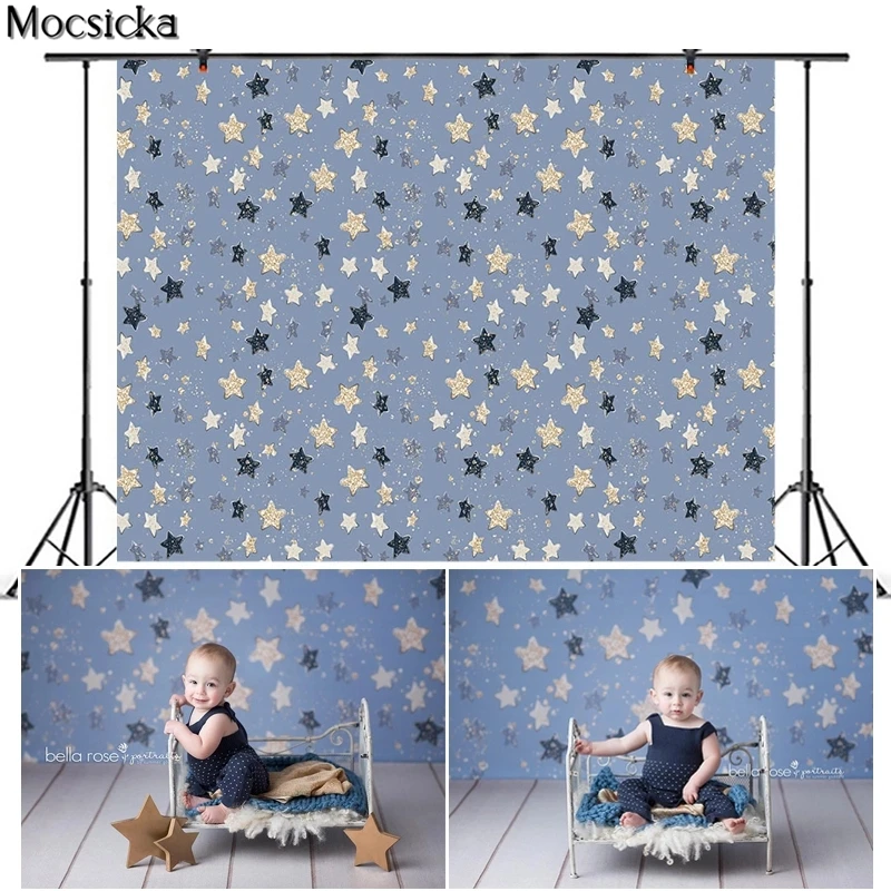 

Mocsicka Starry sky Photography Background Stars Moon Backdrop Child Portrait Photo Newborn Decorative props Studio Baby Shower