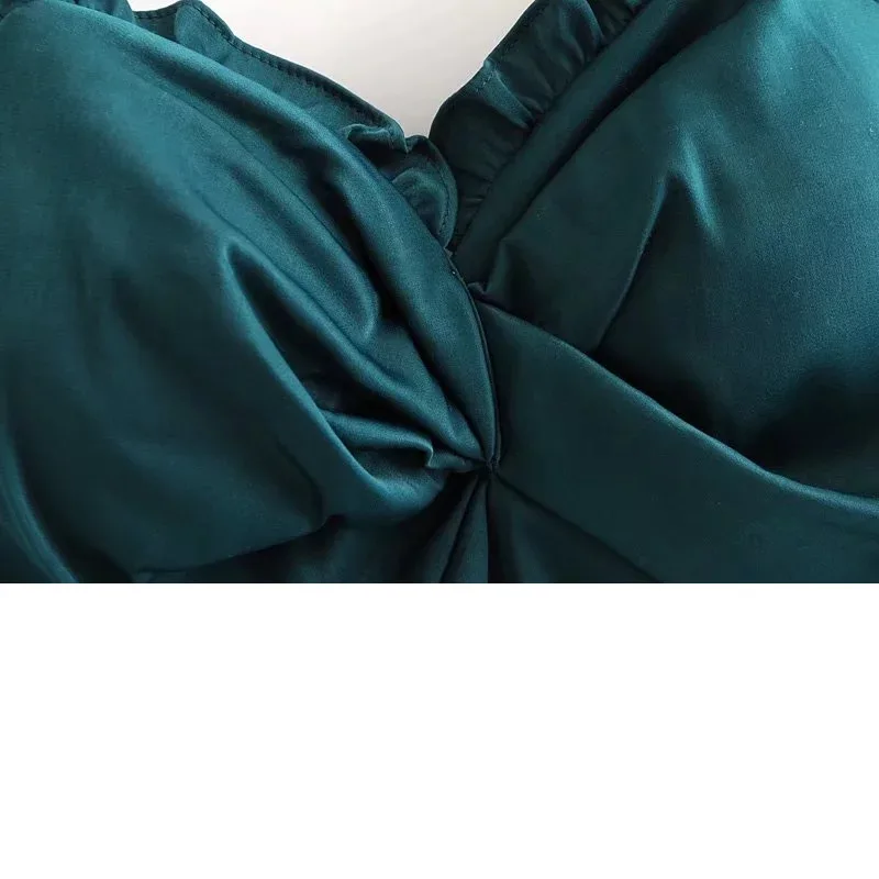 Green Sexy Lace Camisole Paillett Femme Tank Top Women Pleated Camisetas Mujer Bralette Wild Bottoming Fitness Workout Clothes