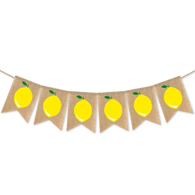 

Summer Lemon Wedding Lace Banner Background Flags Burlap Lace Bunting Banner DIY Garland Home Party Festival Decor