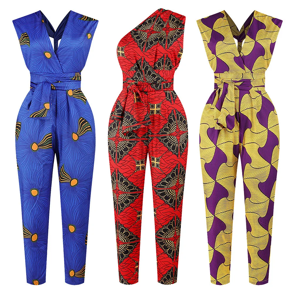 

New Jumpsuits Women Ankle-Length Pants Women Hot Selling Printed Summer SexyDIY Strappy Jumpsuit With Side Pockets Casual Pants