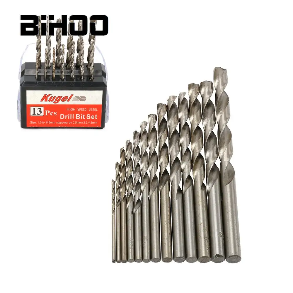 

13Pcs HSS Drill Bit Set for Metal & Wood 1.5-6.5mm with Storage Box Tools Accessories