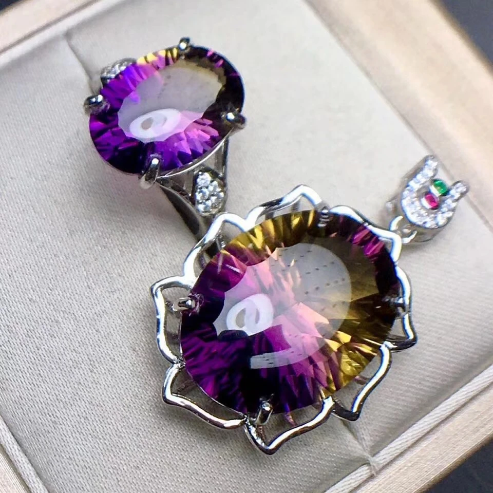 

Натуральная Природный Аметрин кварцевые фиолетовый желтый граненый драгоценный камень Для женщин кулон 15x12 мм кольцо 14x10 мм Редкие подарок ...