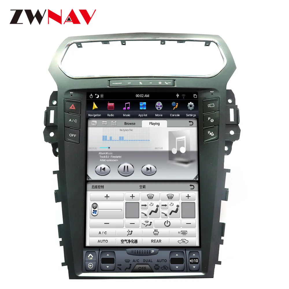 PX6 4GB RAM Tesla style Android 9.0 Car GPS Navigation For Ford Explorer 2011+ Auto A/C head unit multimedia radio tape recorder
