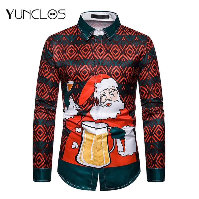 Мужская приталенная рубашка с длинным рукавом и 3D принтом|Повседневные рубашки| |