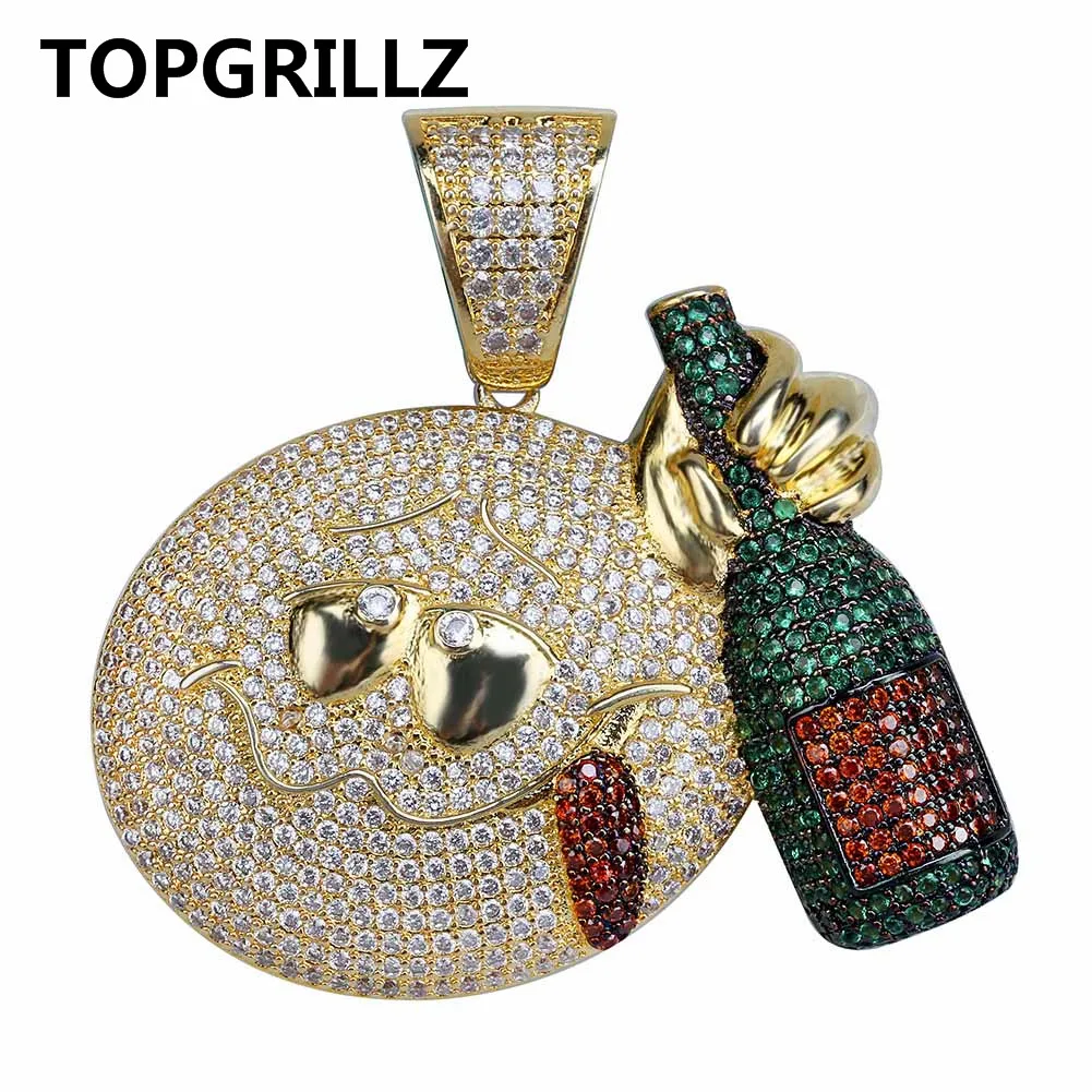 TOPGRILLZ язык торчащие лицо бутылка вина кулон ожерелье Iced Out кубический циркон золотой цвет личность хип хоп ювелирные изделия