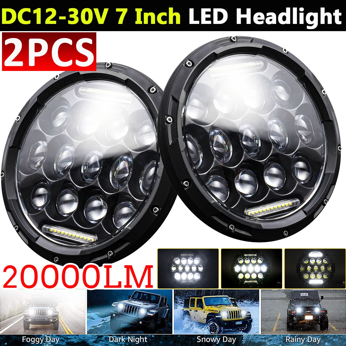 

2/1PCS 7 Inch LED Headlamps H4 High Low Beam Round Cars Running Lights For Jeep Wrangler Harley