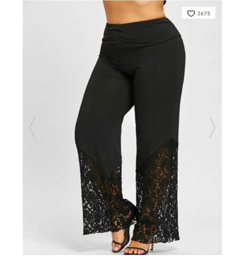 

2020 spring and summer plus size women's stitching lace wide-leg pants casual pants