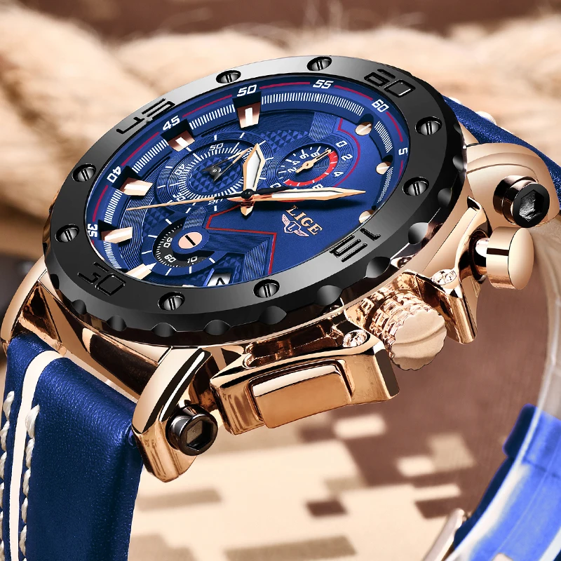 Новинка LIGE мужские часы Топ бренд класса люкс Мода Большой циферблат спортивные