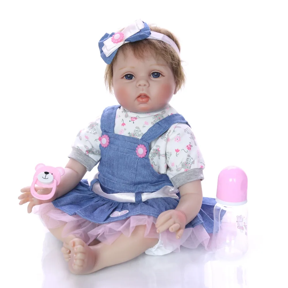 

22 inch /18 inch Bebe reborn doll girl alive soft silicone reborn baby doll in denim dress children gift toys