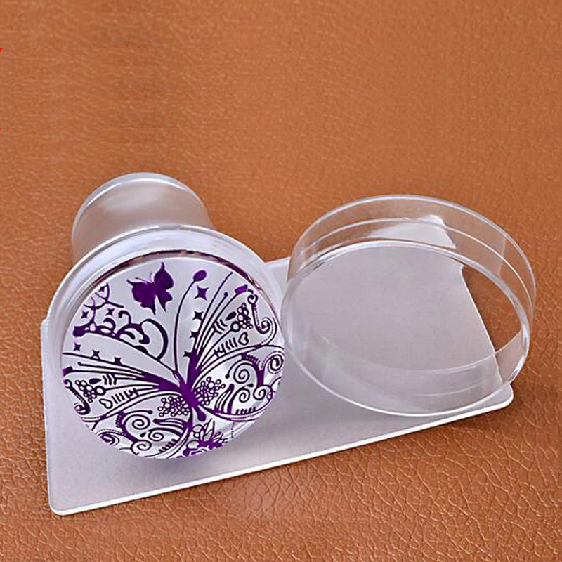 

New Design 4cm Clear Matte Jelly Silicone Nail Art Stamper Scraper with Cap Polish Print Stencil Manicure Stamp Stamping Tools